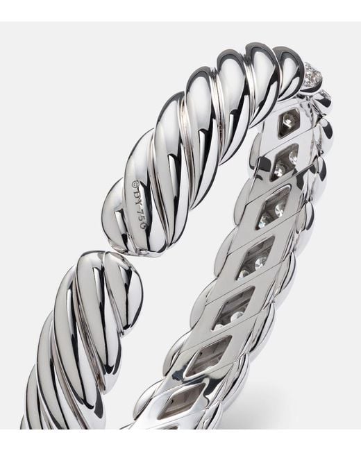 David Yurman Metallic Sculpted Cable Flex 18Kt Bracelet With Diamonds