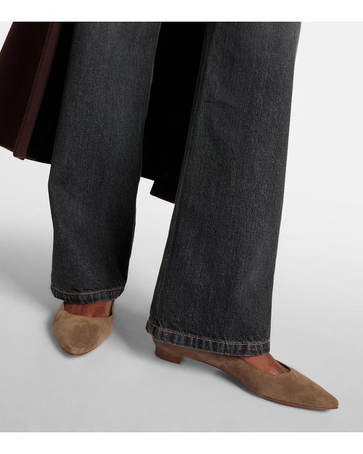 Manolo Blahnik Brown Lanza Bb Suede Ballet Flats