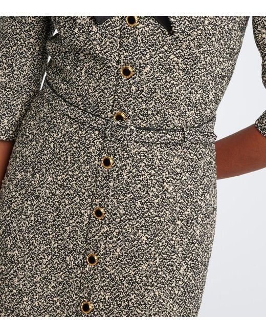 Alessandra Rich Gray Belted Cotton And Wool-Blend Tweed Midi Dress
