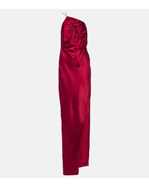 The Sei One-shoulder Silk Charmeuse Gown in Red