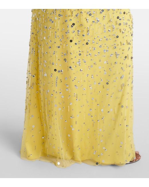 Jenny Packham Yellow Crystal Drop Beaded Gown