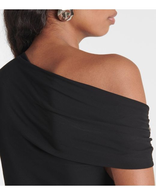 Alexander McQueen Black One-shoulder Crystal-embellished Gathered Jersey-crepe Gown