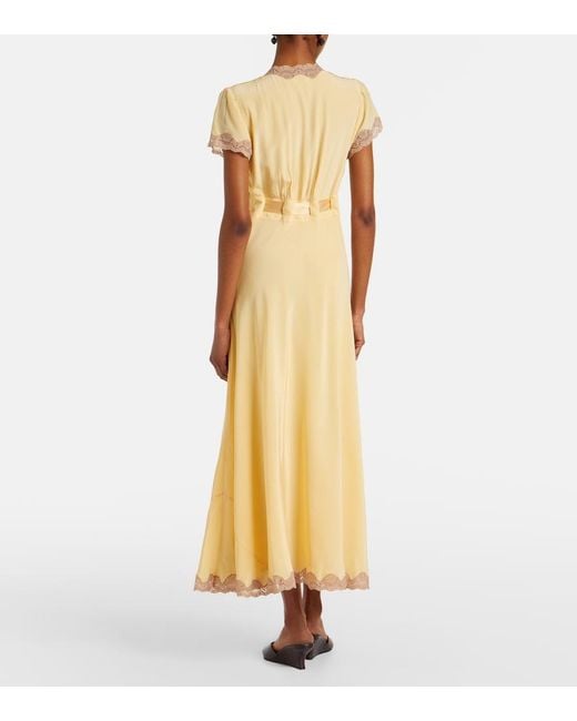 Rixo Metallic Marlice Lace-Trimmed Silk Maxi Dress