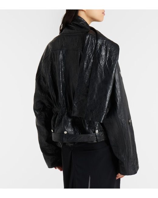 Rick Owens Black Scarf Light Leather Biker Jacket