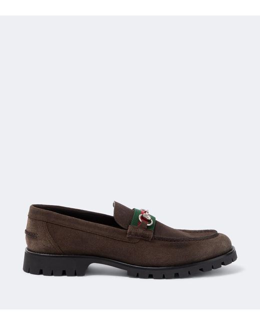 Gucci Brown Horsebit Suede Loafers for men