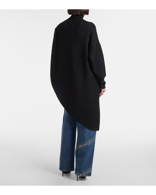 Alaïa Black Turtleneck Asymmetric Cape Hybrid Wool Sweater