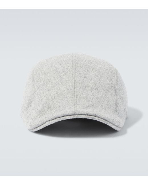 Brunello Cucinelli White Embroidered Virgin Wool Flannel Cap for men