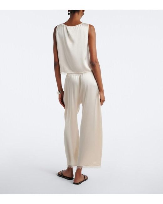 Leset Natural Barb Lace-Trimmed Satin Wide-Leg Pants
