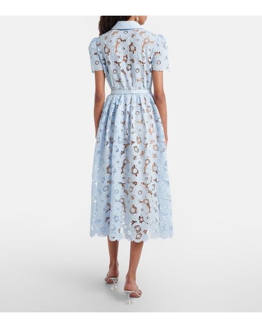 Self-Portrait Blue Belted Lace Shirt Dress