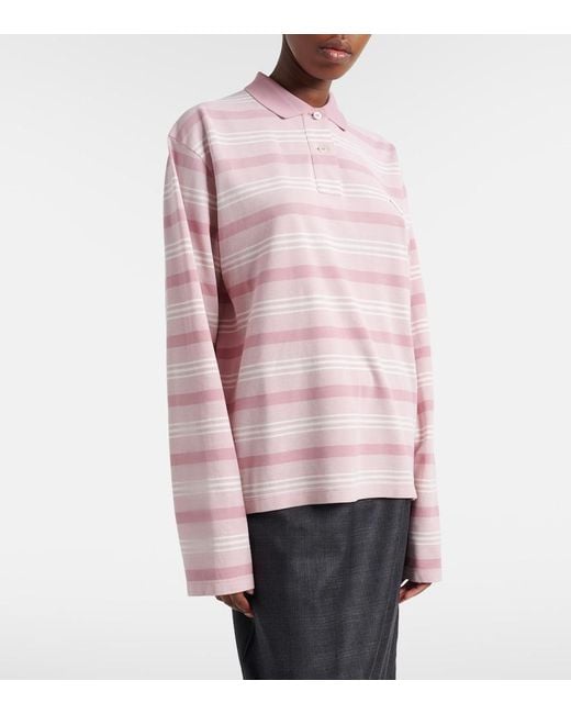 Prada Pink Striped Cotton Pique Polo Shirt