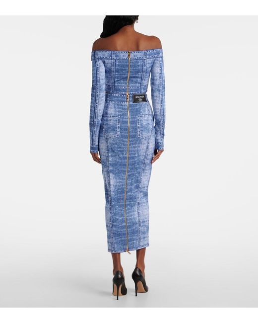 Balmain Blue Trompe L'Oeil Crop Top