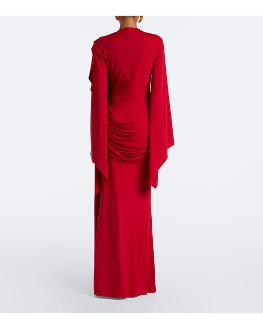 De La Vali Red Perisa Draped Jersey Maxi Dress