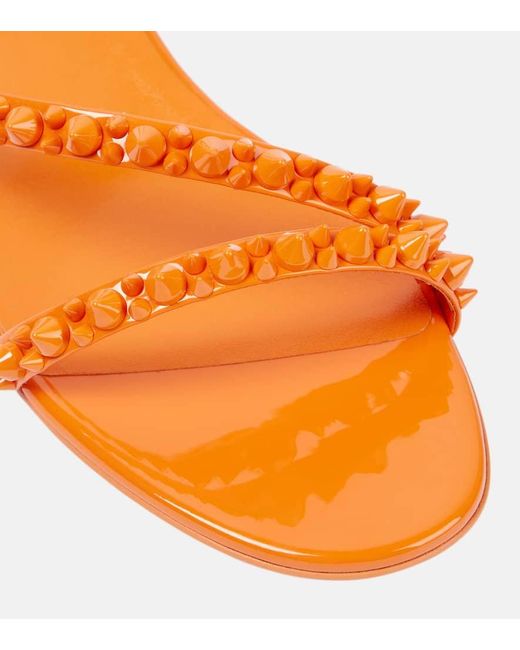 Christian Louboutin Orange Sandalen Mafaldina Spikes Aus Lackleder