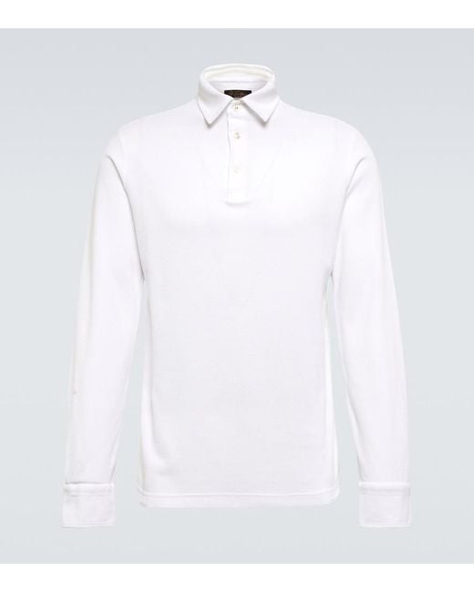Loro Piana White Cotton Long-Sleeved Polo Sweater for men