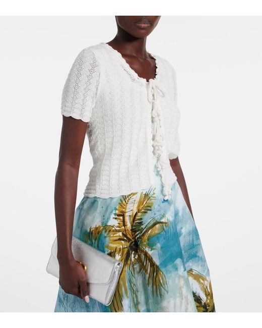 Oscar de la Renta White Pointelle Cotton And Silk Cardigan