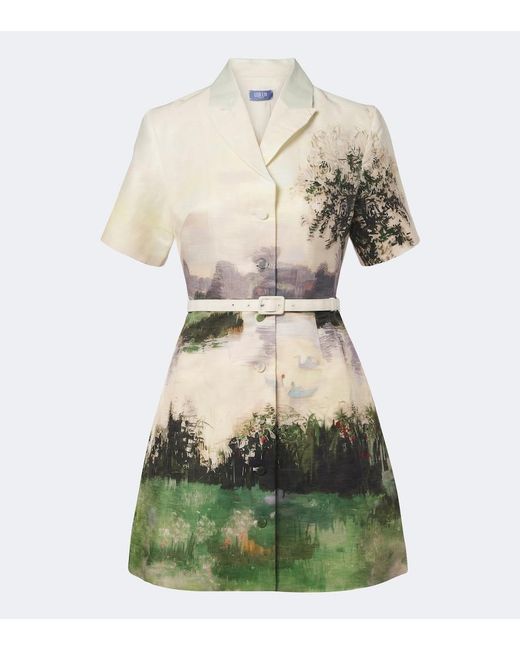 LEO LIN White Brigitte Printed Linen-Blend Shirt Dress