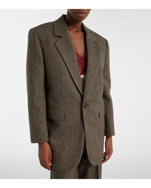 Saint Laurent Brown Herringbone Wool-Blend Blazer