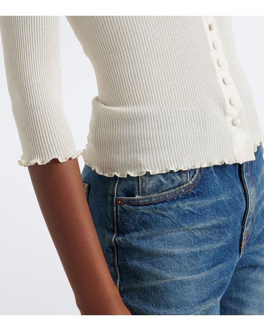 Chloé White Ribbed-Knit Cotton And Silk Jersey Top