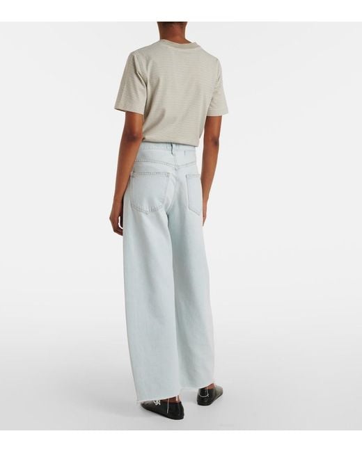 Agolde Blue Low Curve Fray Mid-Rise Barrel-Leg Jeans