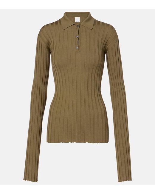 Calvin Klein Green Ribbed-Knit Wool Polo Shirt