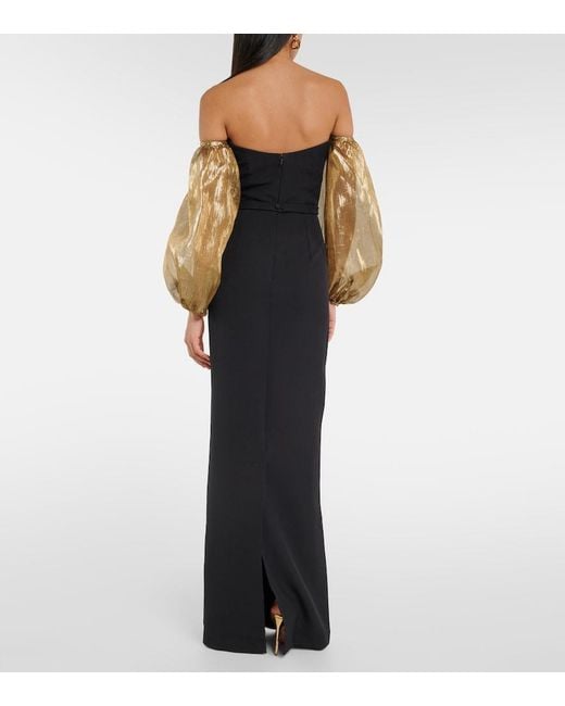 Safiyaa Black Off-Shoulder Crepe Gown