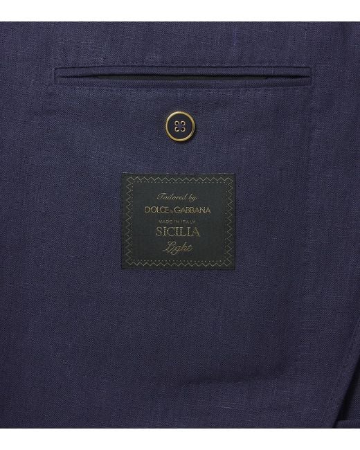 Dolce & Gabbana Blue Logo Single-Breasted Linen Blazer for men