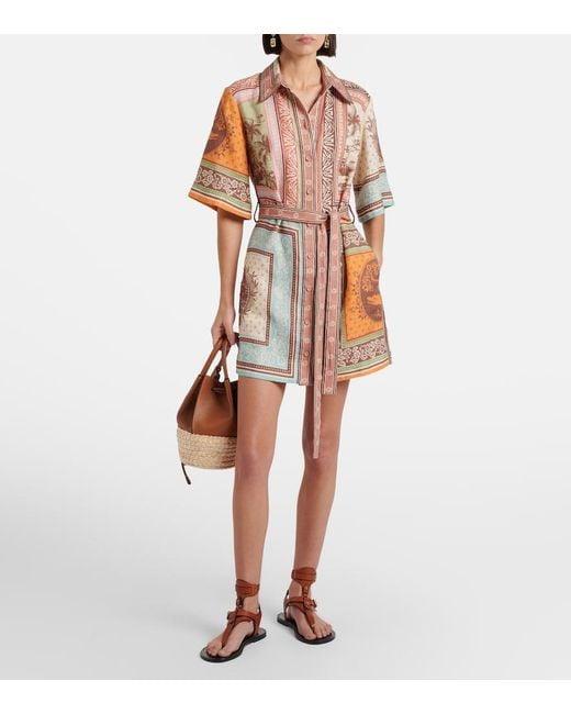 ALÉMAIS White Alberta Printed Linen Shirt Dress
