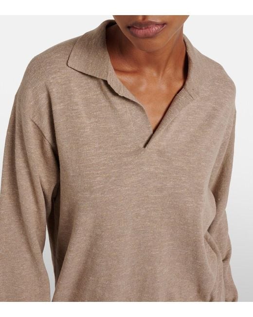 The Row Brown Niosa Cotton And Linen Polo Sweater