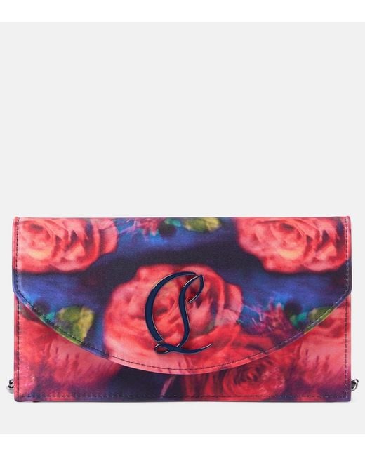 Christian Louboutin Red Loubi54 Satin Floral Clutch Bag