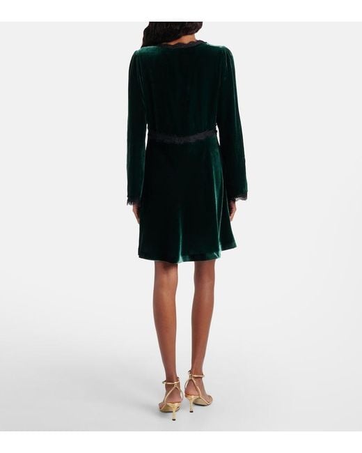 Rixo Black Macie Lace-Trimmed Velvet Minidress
