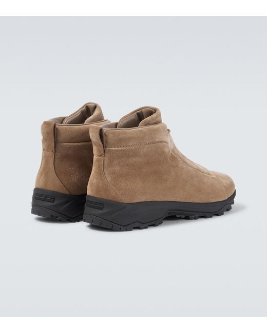 Zegna Brown Triple Stitch Suede High-Top Sneakers for men