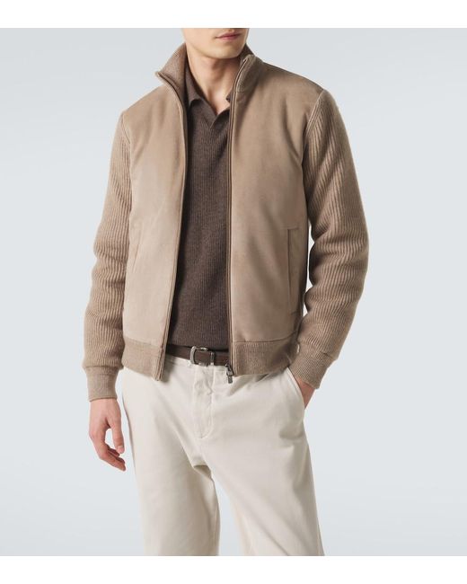 Agnona Natural Cashmere And Suede Bomber Jacket for men