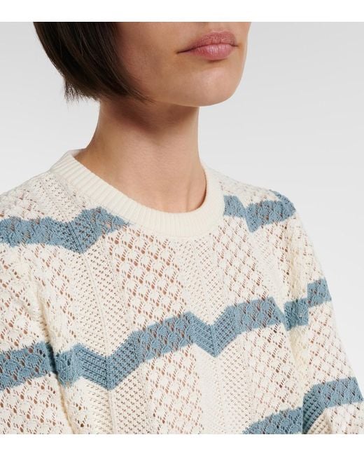 LaDoubleJ Blue Chevron Crochet Cropped Cotton Sweater