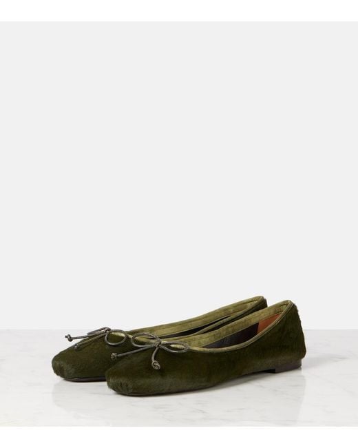 Khaite Green Charlotte Calf Hair Ballet Flats