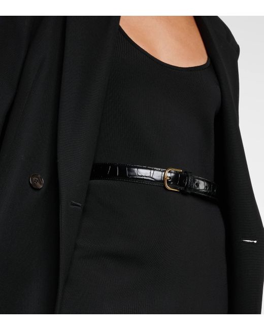 Totême  Black Slim Croc-effect Leather Belt