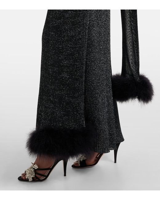 Valentino Black Feather-Trimmed Lame Maxi Dress