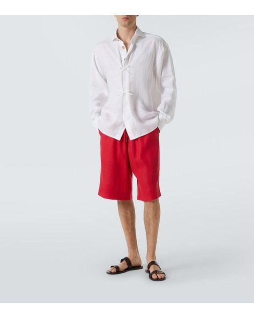Kiton Red Linen Shorts for men