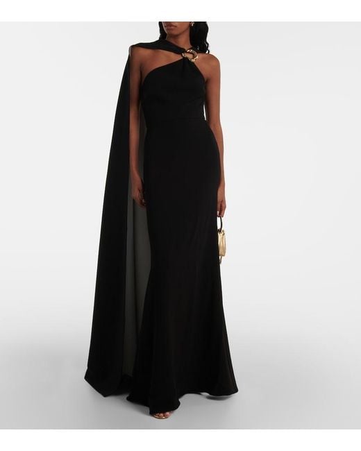 Roland Mouret Black Asymmetric Caped Cady Gown