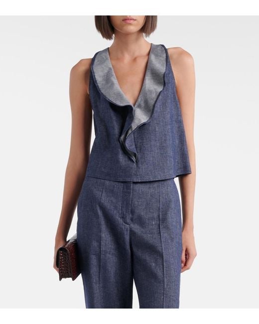 Dorothee Schumacher Blue Fluid Denim Ruffled Crop Top