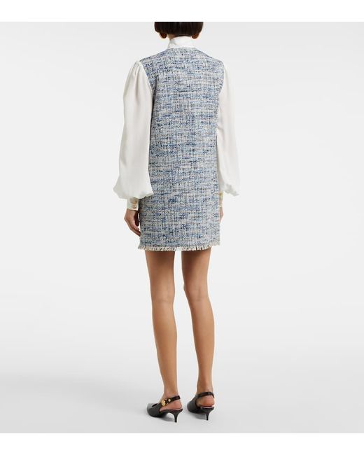 Balmain Blue Cotton-Blend Tweed Minidress