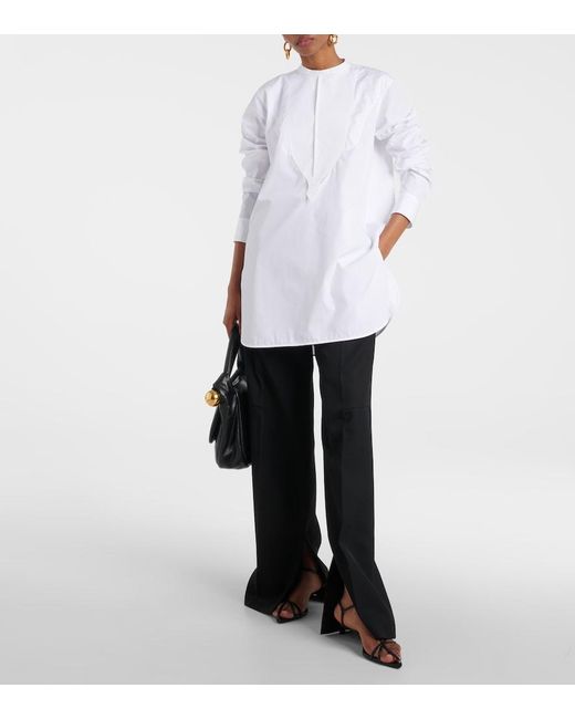 Jil Sander White Embroidered Cotton Poplin Blouse