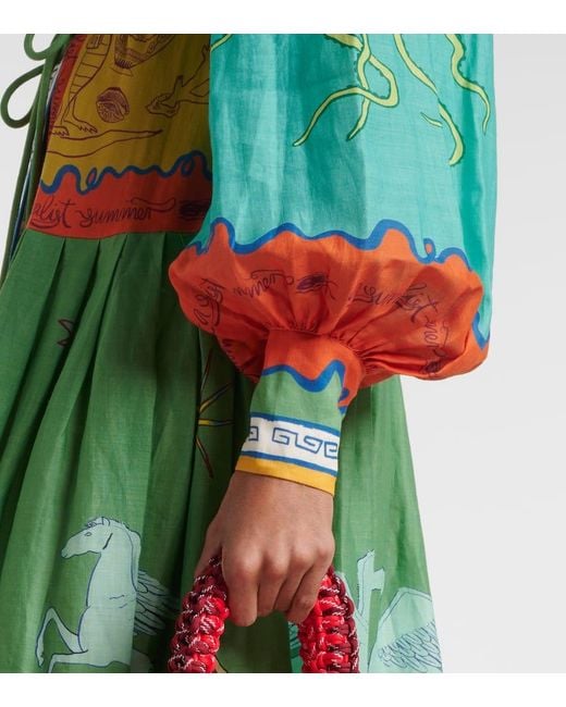 ALÉMAIS Green Surrealist Cotton Maxi Dress