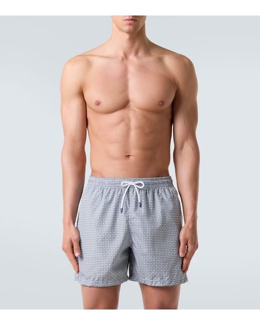 Fedeli Blue Madeira Printed Swim Trunks for men