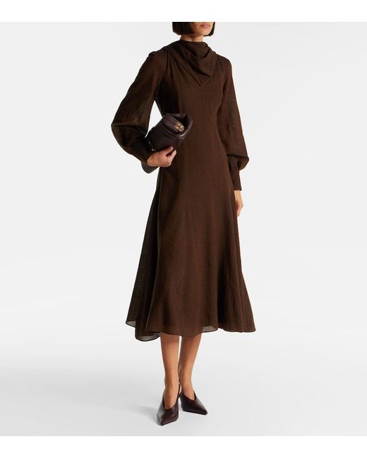 Emilia Wickstead Brown Avara Draped Wool Twill Midi Dress