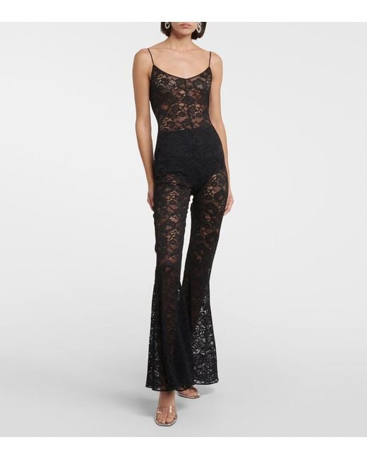 Oseree Black O-Lover Floral Lace Jumpsuit