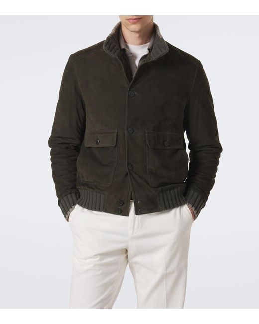 Fedeli Green Cashmere-Trimmed Suede Jacket for men