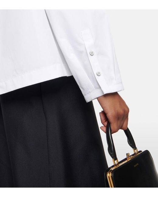 Jil Sander White Cotton Poplin Pleated Top