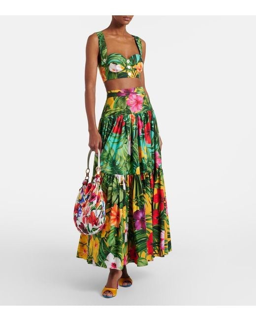 Dolce & Gabbana Green Floral Cotton Crop Top