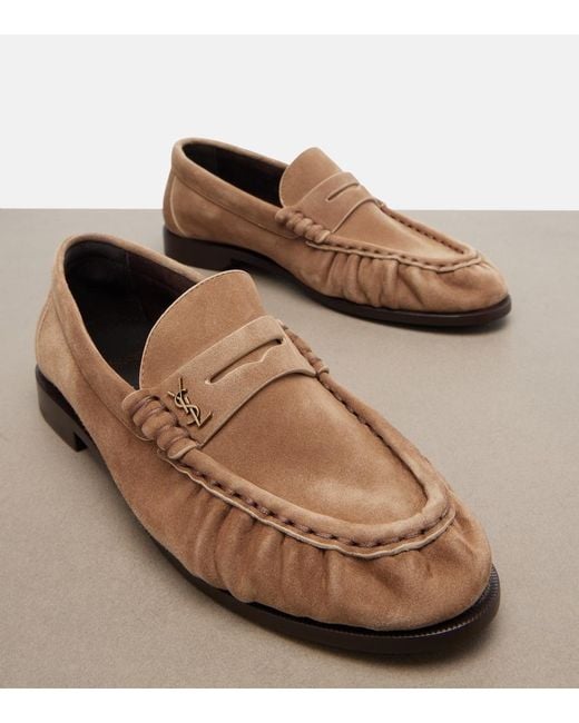 Saint Laurent Brown Le Loafer Suede Penny Loafers