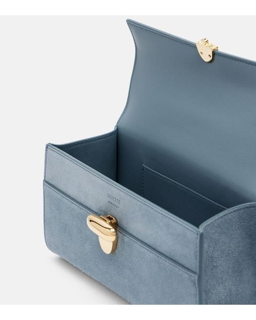 SAVETTE Blue Symmetry Pochette Mini Suede Top-Handle Bag